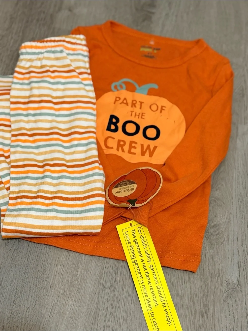 chick pea Orange Halloween 'Boo Crew' Pajama Set with Striped Leggings